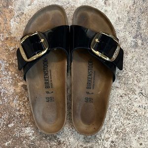 Black and gold Birkenstock Madrid Big Buckle size 40